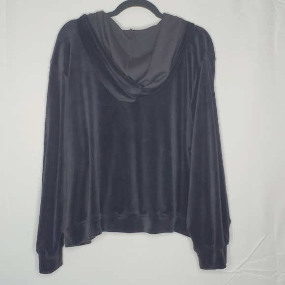 Bebe Velour Hoodie Size 3X Metallic Spell Out Zip Front Soft Black Jacket Y2K - Picture 4 of 11